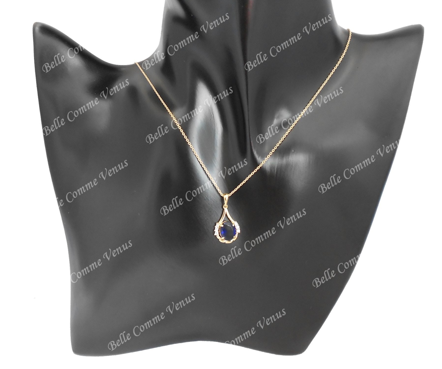 Collier goutte oxyde de zirconium bleu roi Plaqué OR 750 3 microns