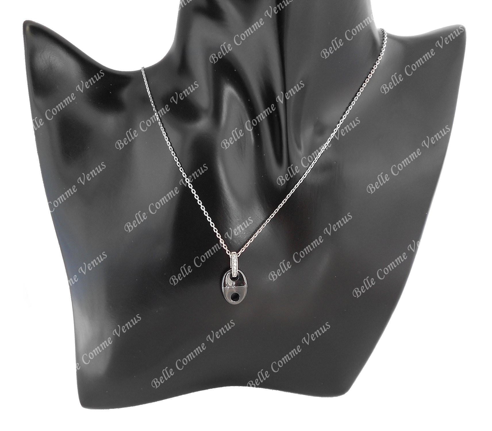 Collier grain de café céramique oxyde de zirconium Argent 925 Rhodié