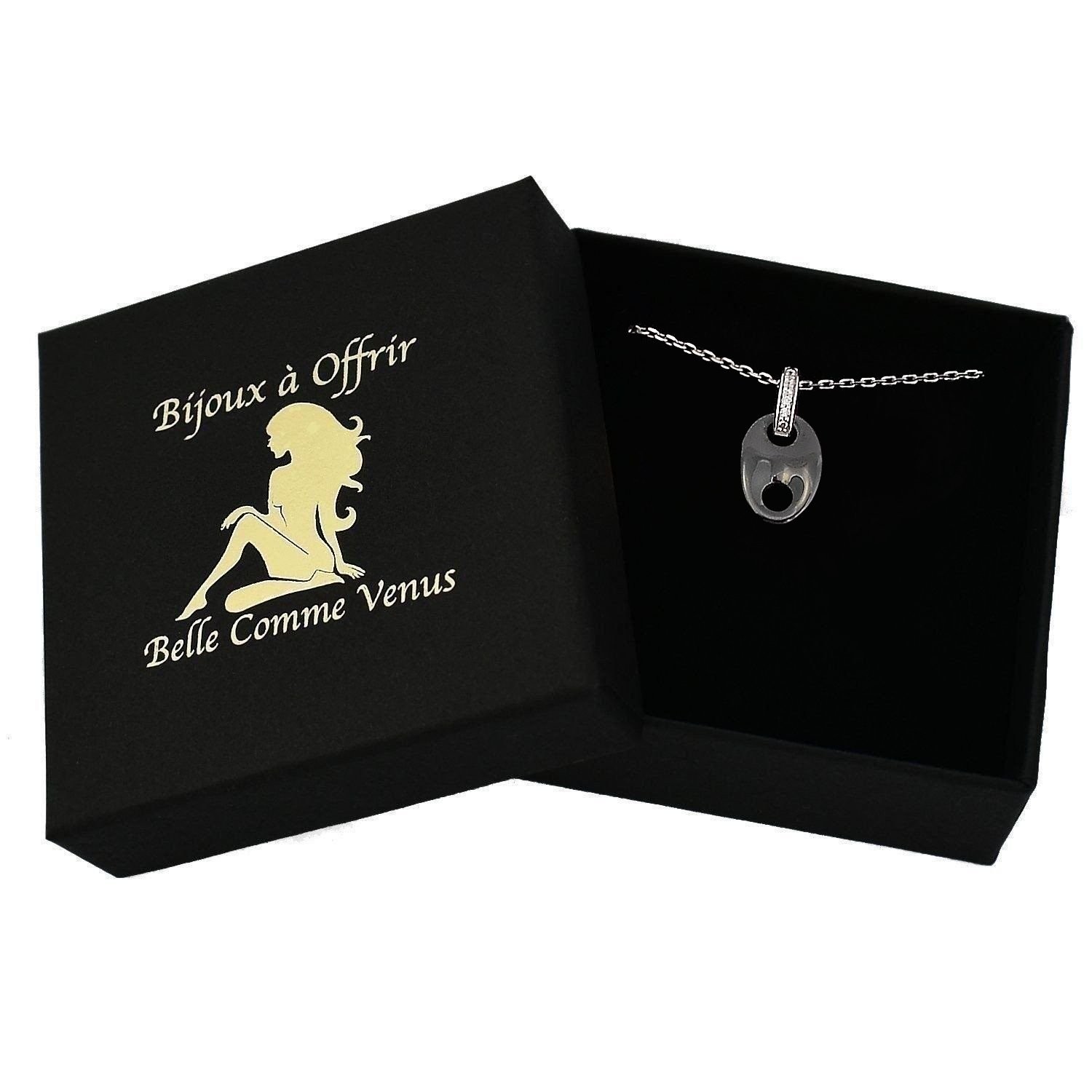 Collier grain café argent 925 céramique dans écrin