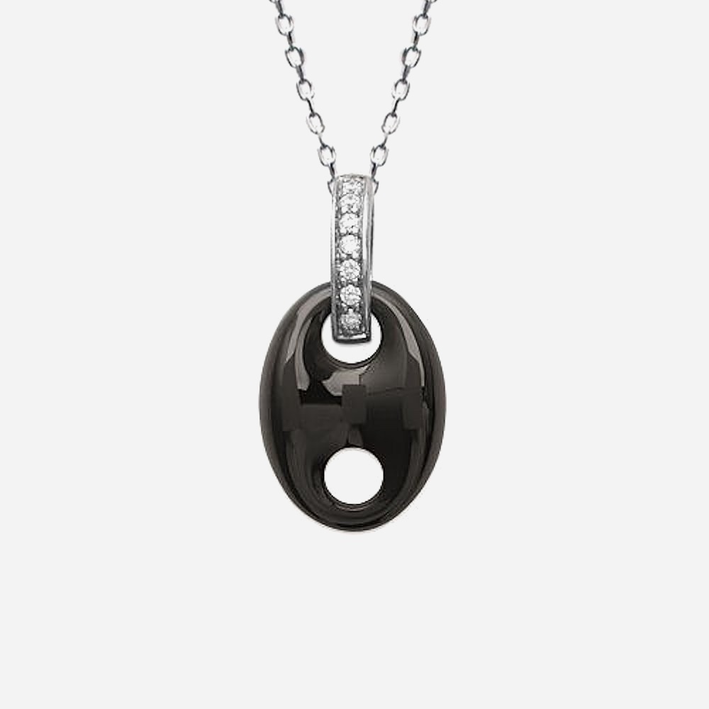 Collier grain café argent 925 rhodié céramique oxyde zirconium