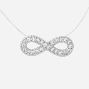 Collier infini d'oxydes de zirconium fil de nylon transparent argent 925 rhodié aérien flottant