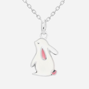 Collier lapin argent 925 émail blanc rose enfant rhodié