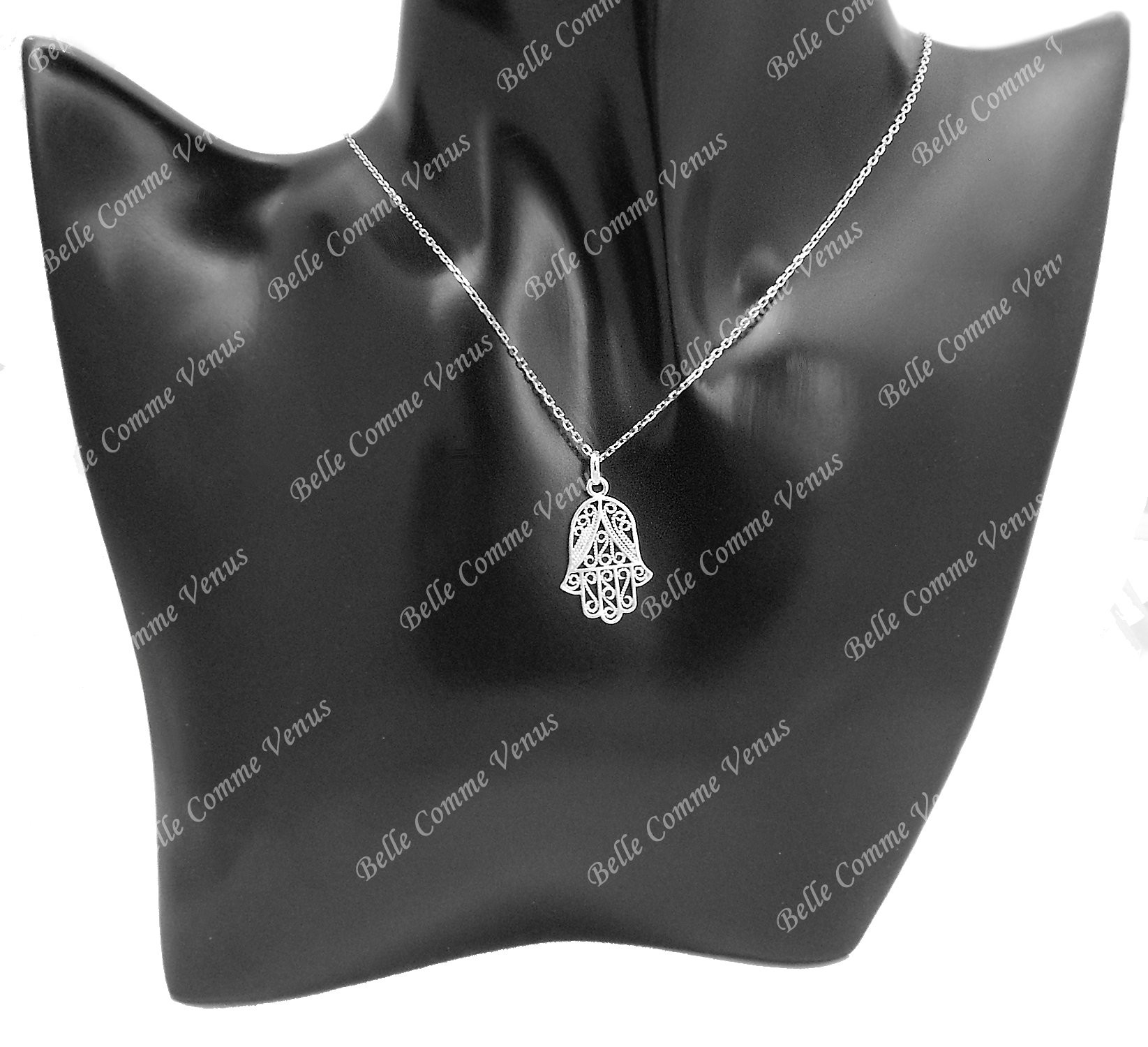 Collier main de Fatma ciselée Argent 925 Rhodié