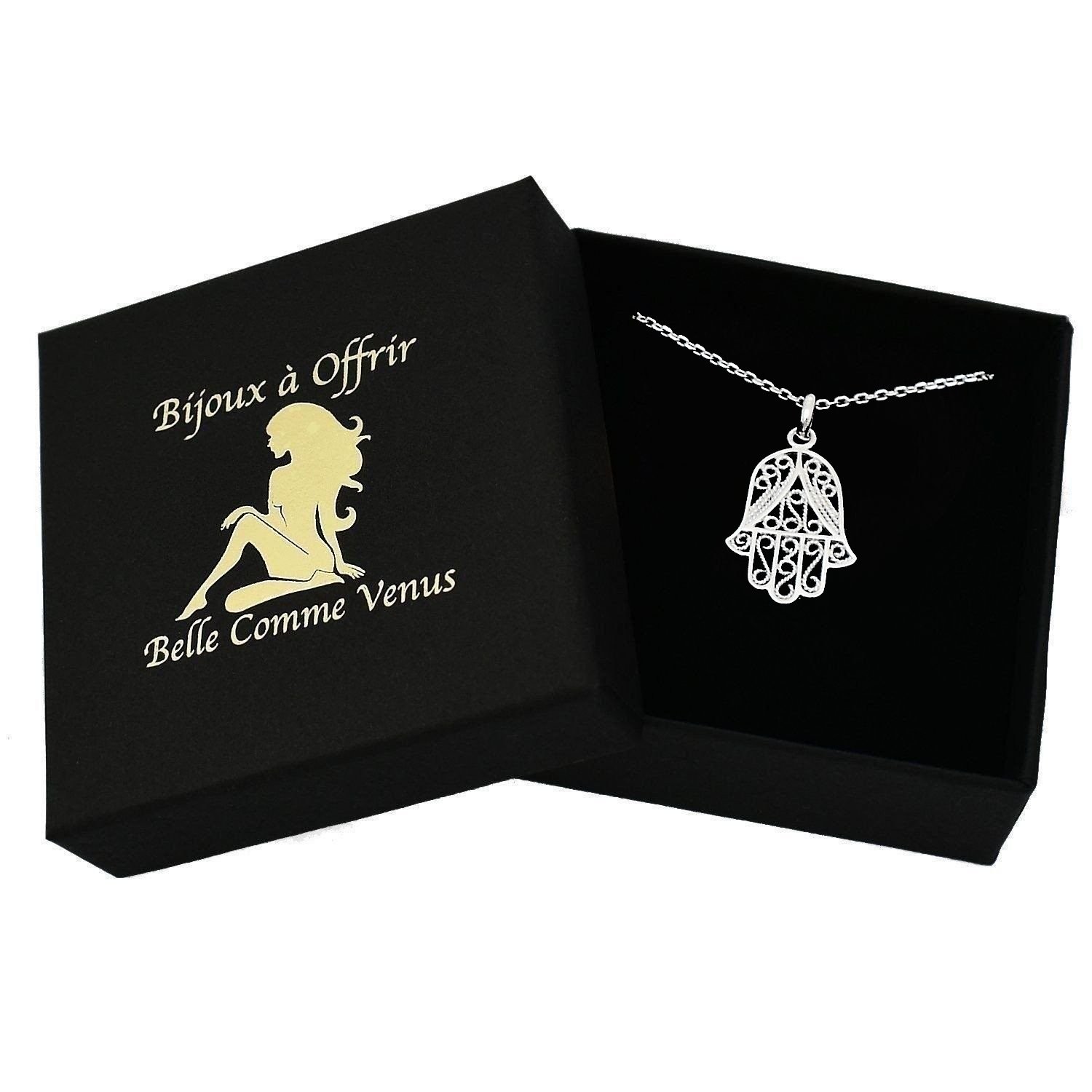 Collier main de Fatma ciselée argent 925 rhodié dans écrin Belle Comme Venus