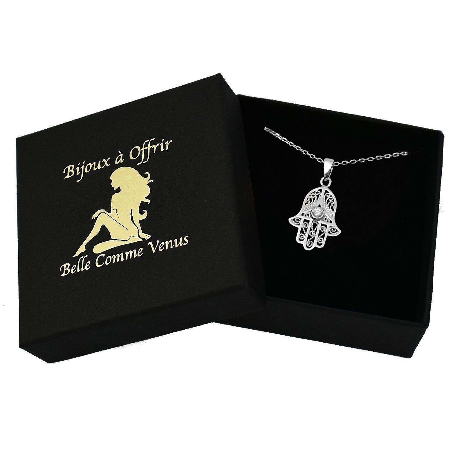 Collier main de Fatma argent dans écrin cadeau