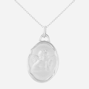 Collier médaille ange baptême enfant argent 925 rhodié protection céleste spirituelle