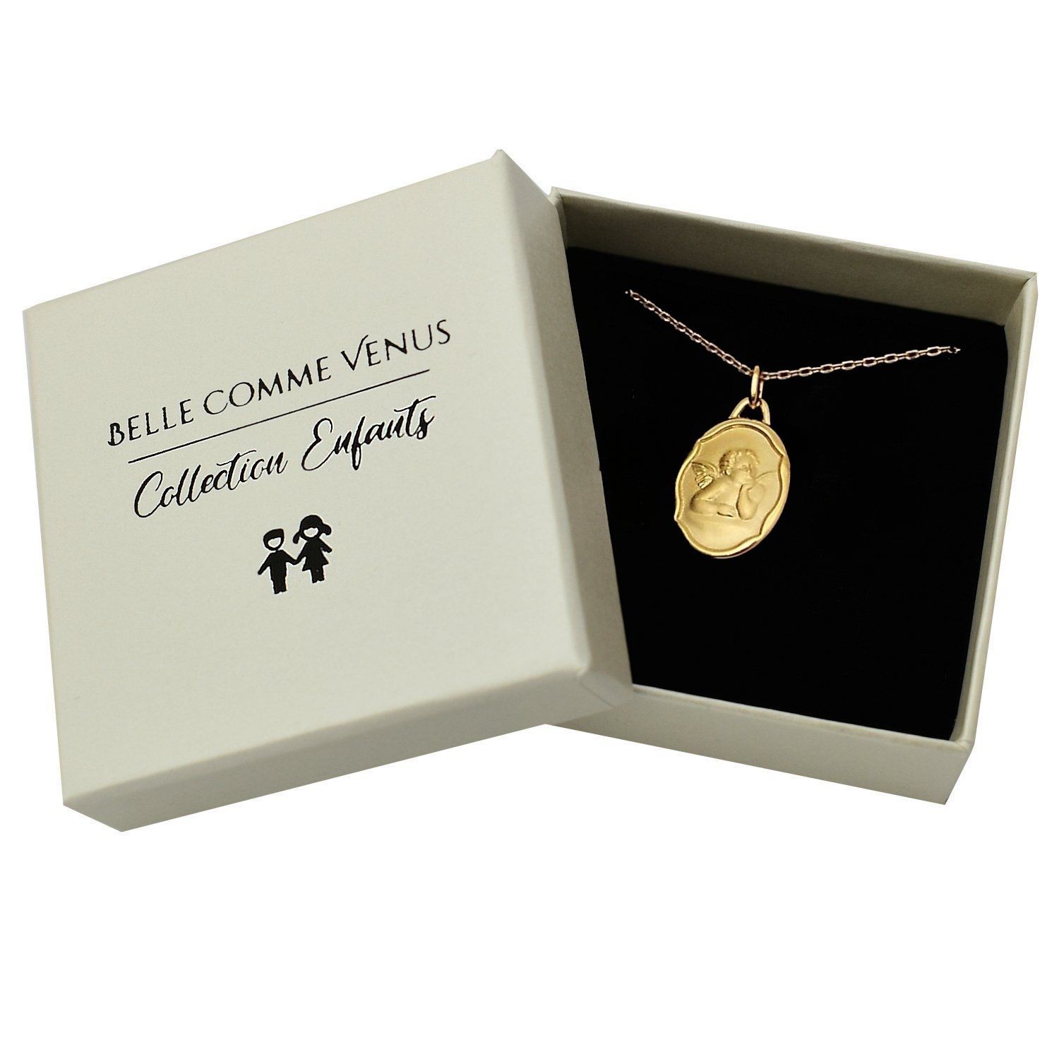 Collier médaille ange baptême plaqué or 750 dans écrin Belle Comme Venus