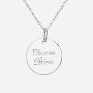 Collier médaille gravée Maman Chérie argent 925 rhodié déclaration amour maternel