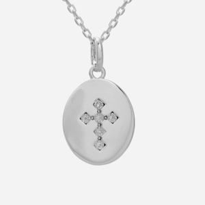 Collier médaille ovale croix oxyde zirconium argent 925 rhodié spirituel scintillant protecteur
