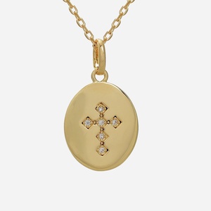 Collier médaille ovale croix oxyde zirconium plaqué or 750 spirituel doré scintillant