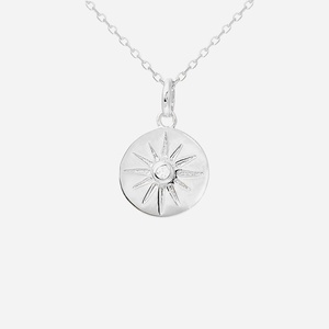 Collier médaille soleil argent 925 oxyde zirconium rhodié