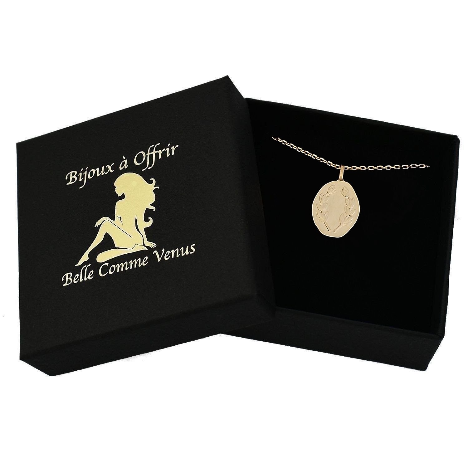 Collier médaillon plaqué or 3 microns couronne dans écrin