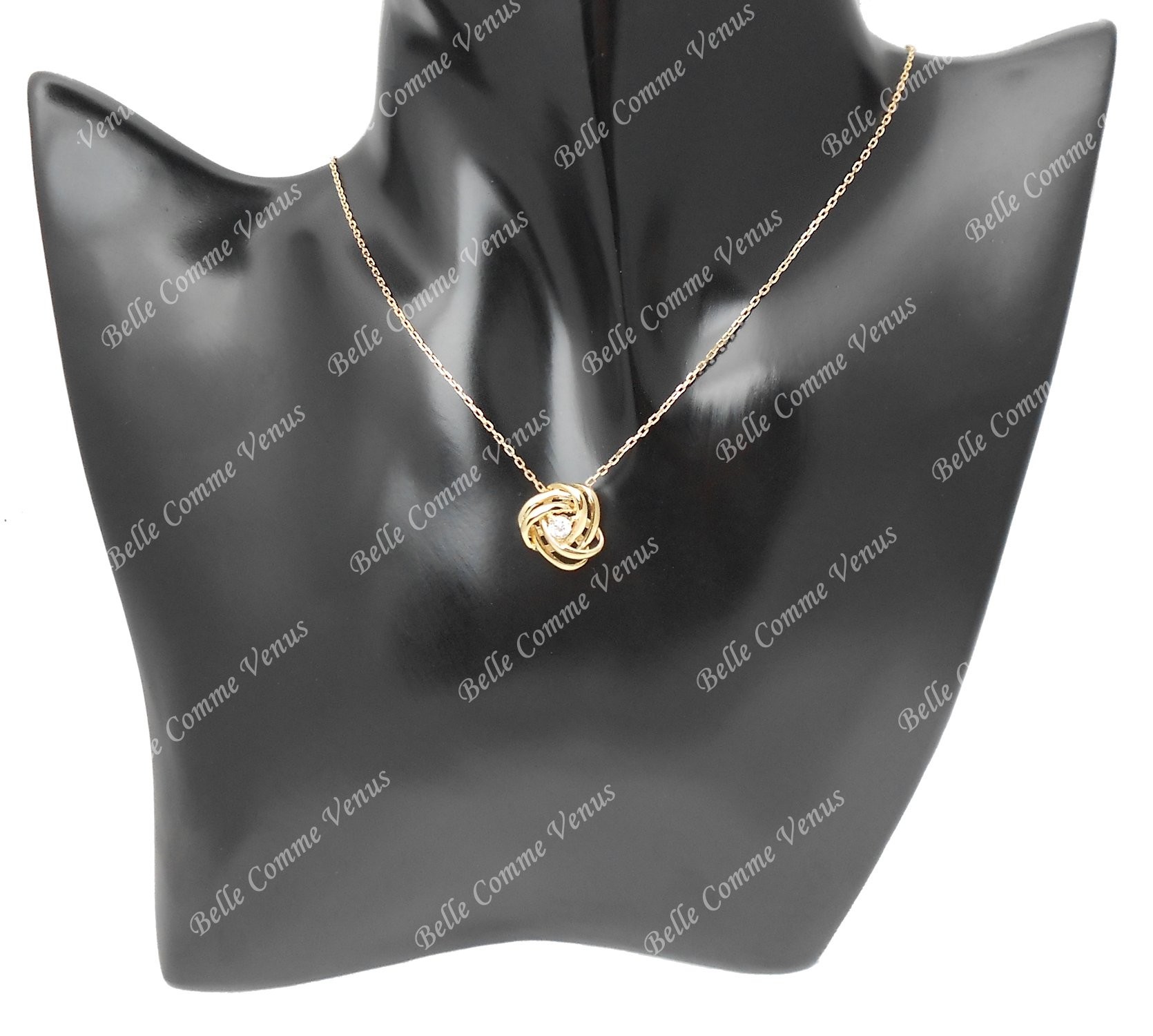 Collier noeud et oxyde de zirconium Plaqué OR 750 3 microns