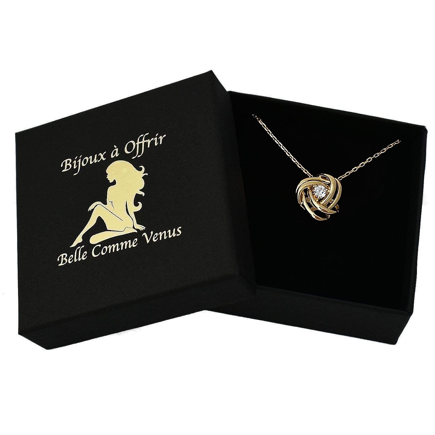 Collier nœud plaqué or 3 microns zirconium dans écrin