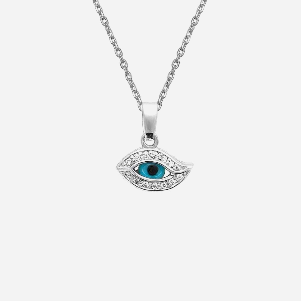 Collier œil bleu porte bonheur argent 925 oxydes zirconium protection mauvais œil
