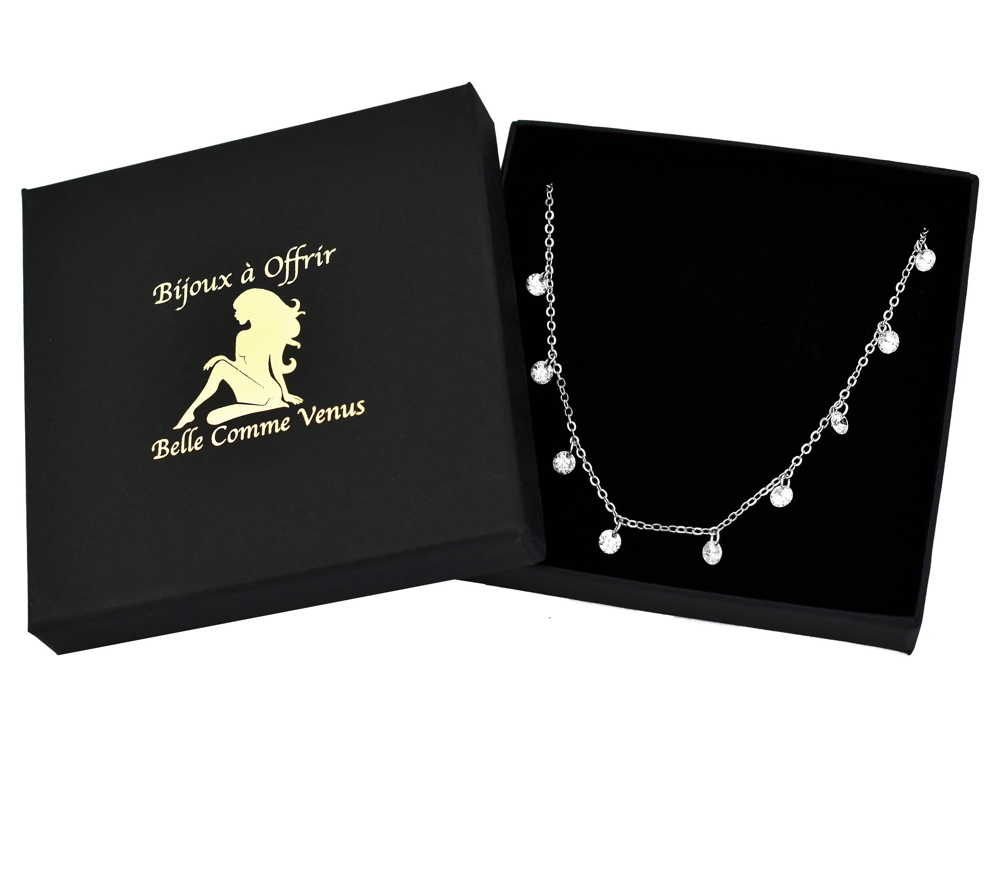 Collier pampilles oxydes zirconium dans écrin