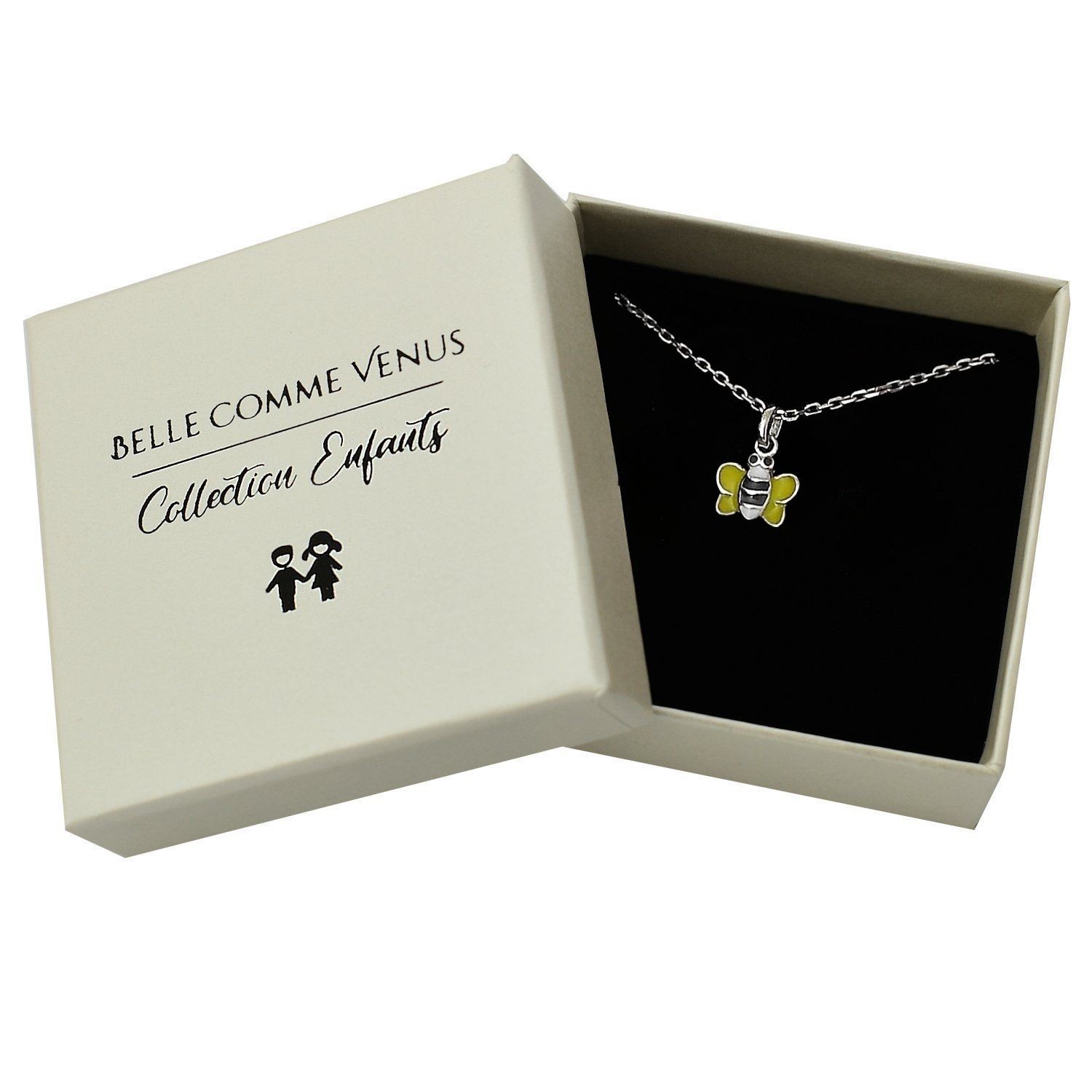 Collier petite abeille argent 925 émail enfant dans écrin