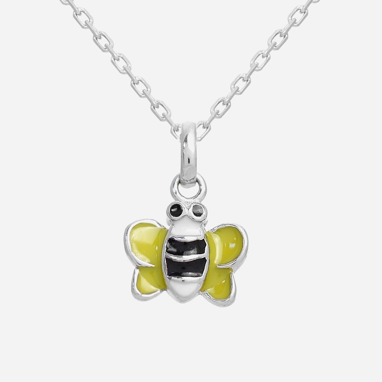 Collier abeille argent 925 émail jaune noir blanc enfant rhodié
