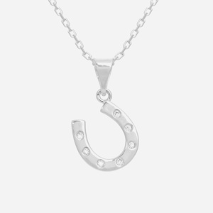 Collier fer à cheval argent 925 porte-bonheur zirconium rhodié