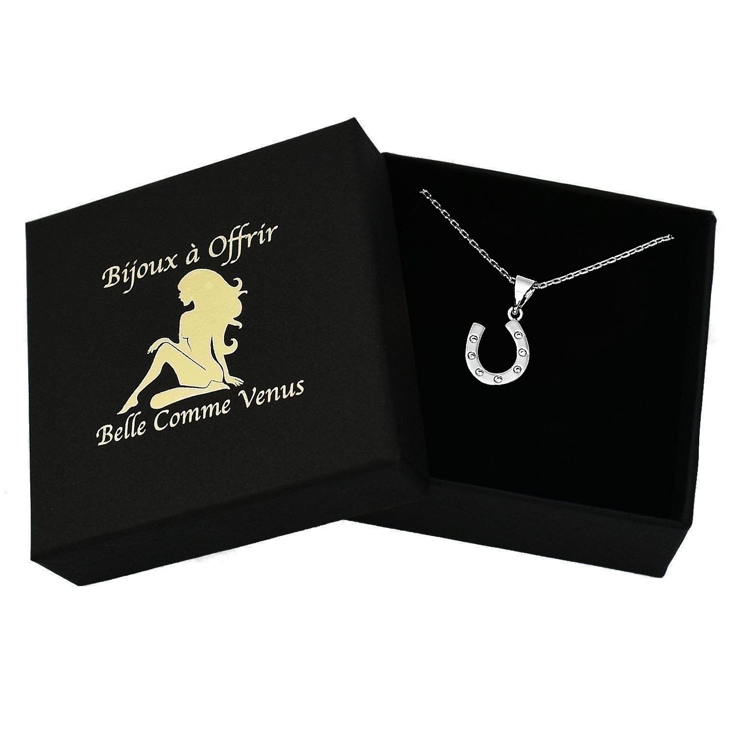 Collier fer à cheval argent 925 zirconium rhodié dans écrin
