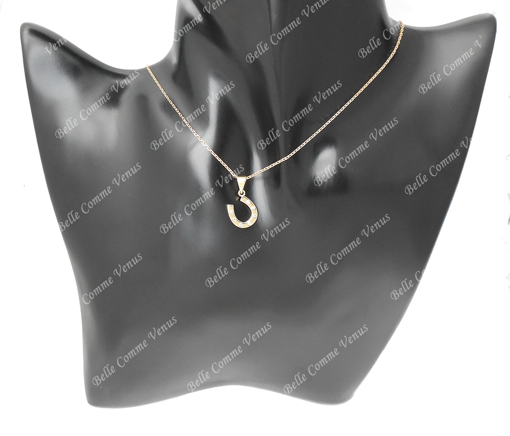 Collier porte-bonheur fer à cheval oxyde de zirconium Plaqué OR 750 3 microns