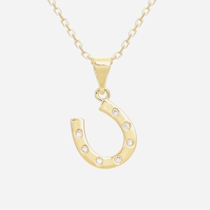 Collier fer à cheval plaqué or 750 oxyde zirconium porte-bonheur - Vue principale chance protection fortune