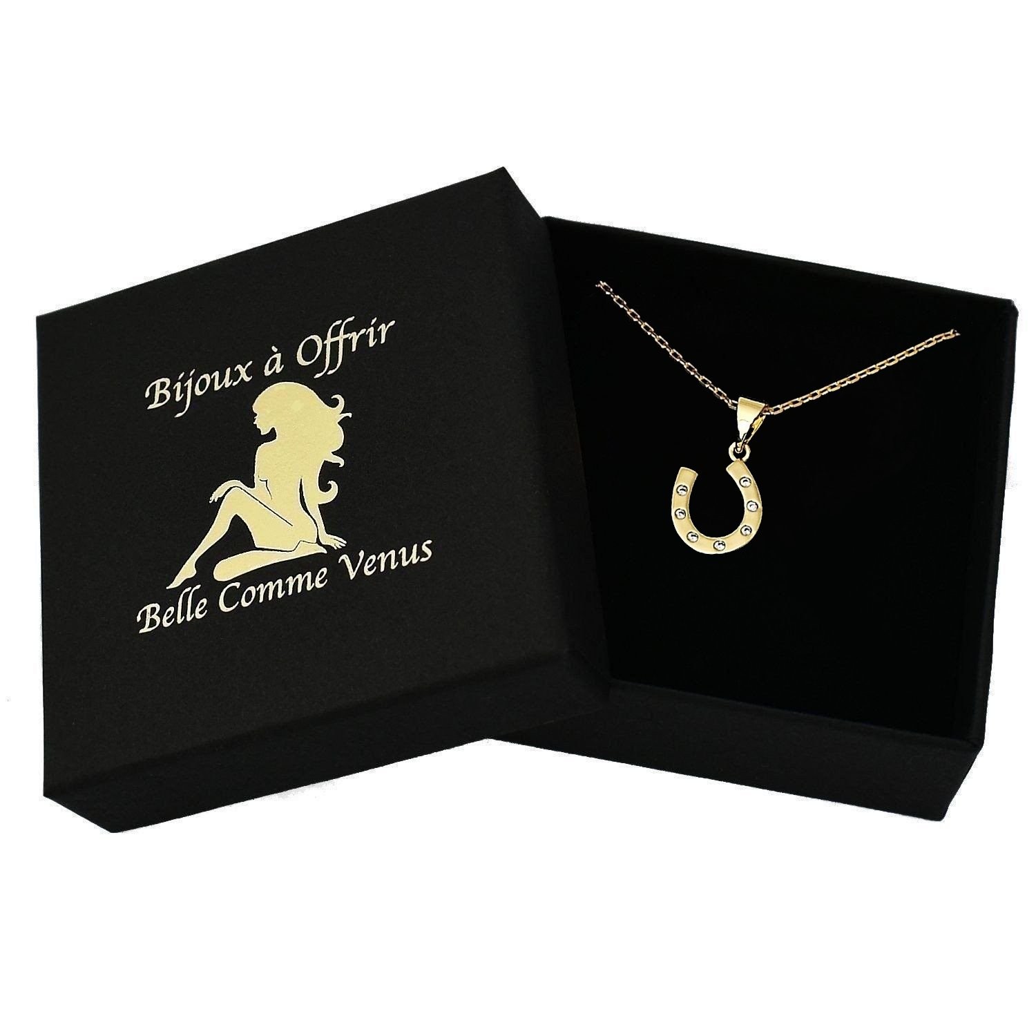 Collier fer à cheval plaqué or oxyde zirconium porte-bonheur dans écrin Belle Comme Venus