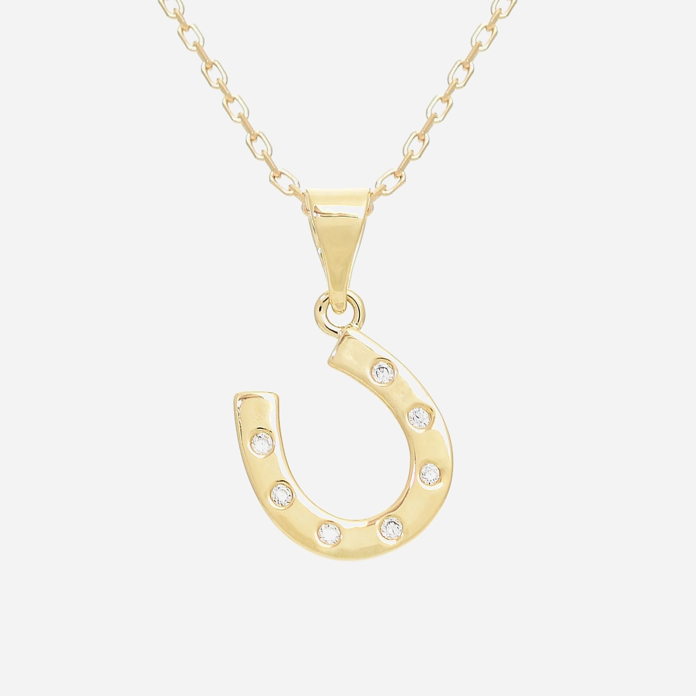 Collier fer à cheval plaqué or 750 oxyde zirconium porte-bonheur - Vue principale chance protection fortune