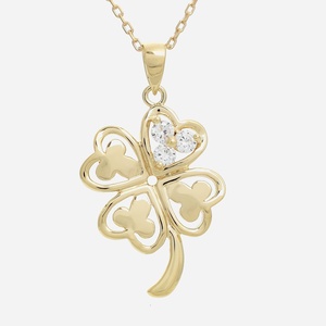 Collier porte bonheur trèfle de cœurs oxyde zirconium plaqué or 750 chance amour