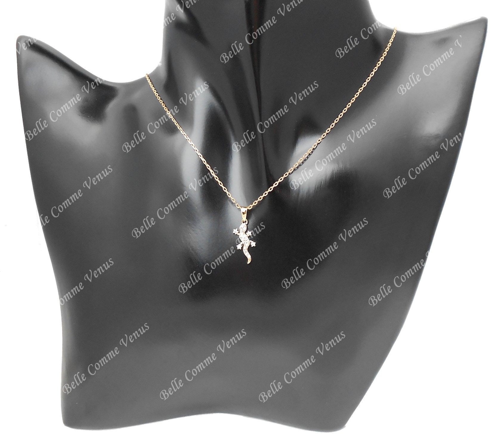 Collier salamandre lézard serti d'oxyde de zirconium Plaqué OR 750 3 microns