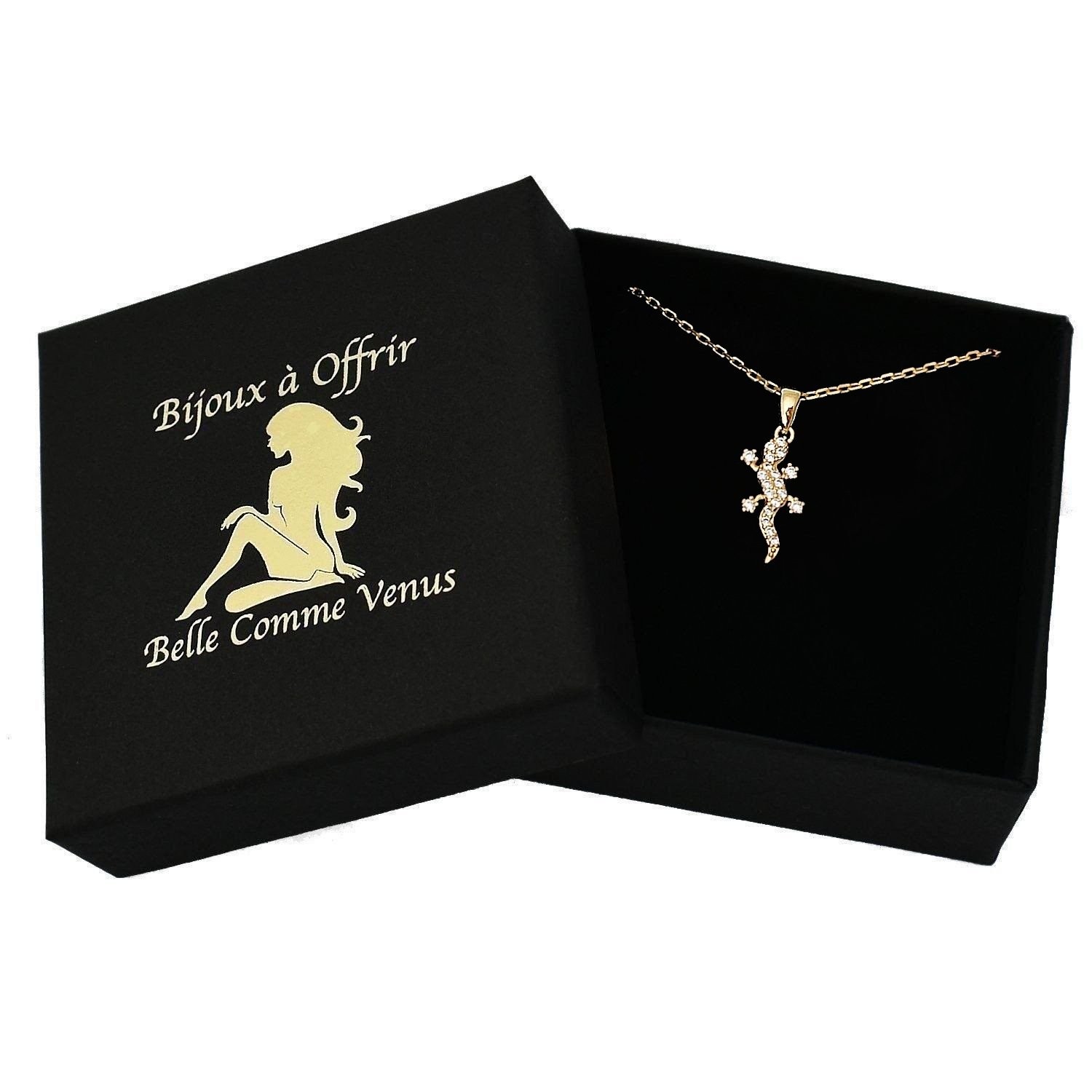Collier salamandre lézard plaqué or oxyde zirconium dans écrin Belle Comme Venus