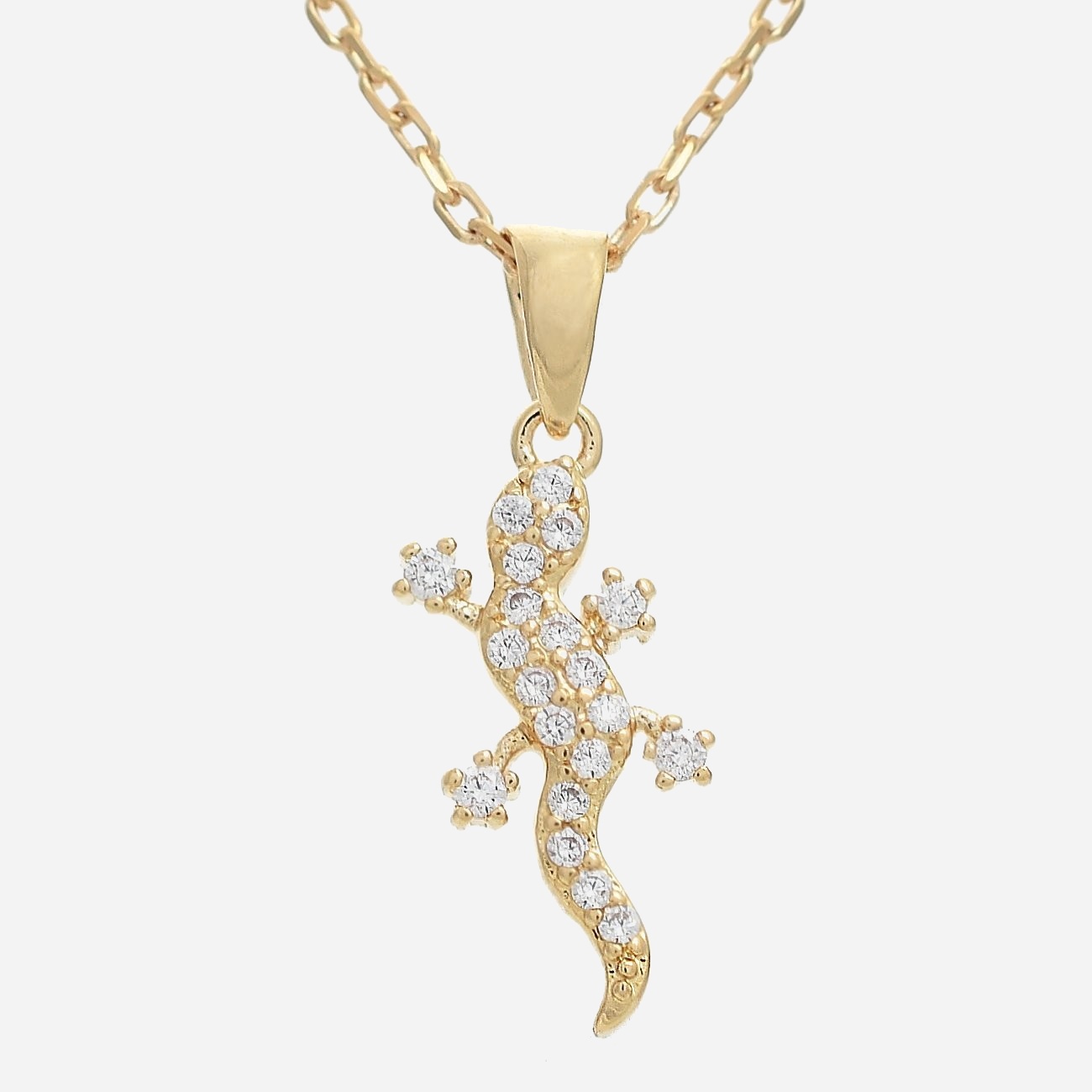 Collier salamandre lézard plaqué or 750 oxyde zirconium - Vue principale transformation renaissance mystique