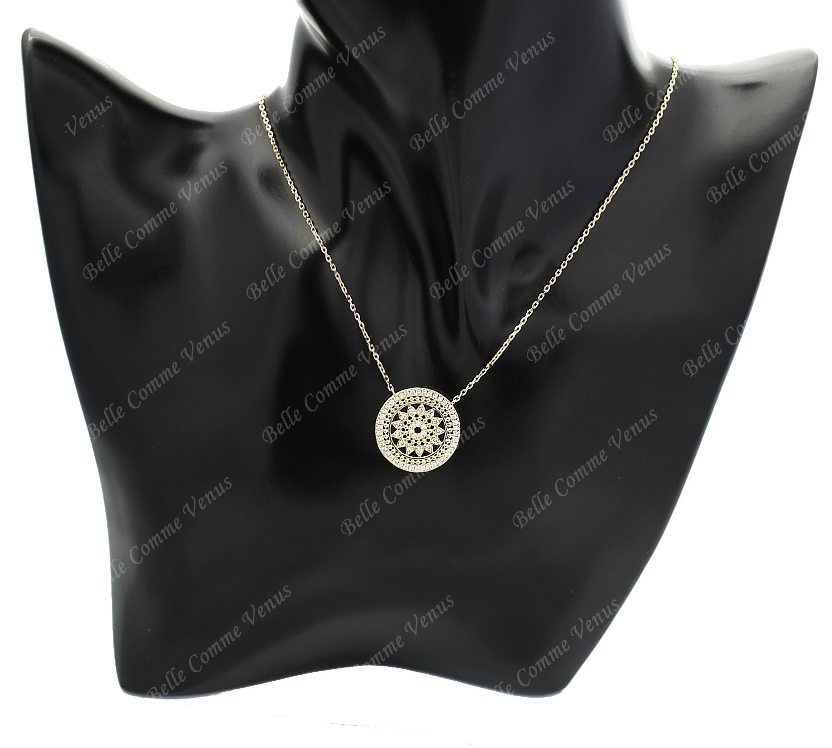 Collier soleil dans un cercle serti d'oxyde de zirconium Plaqué OR 750 3 microns