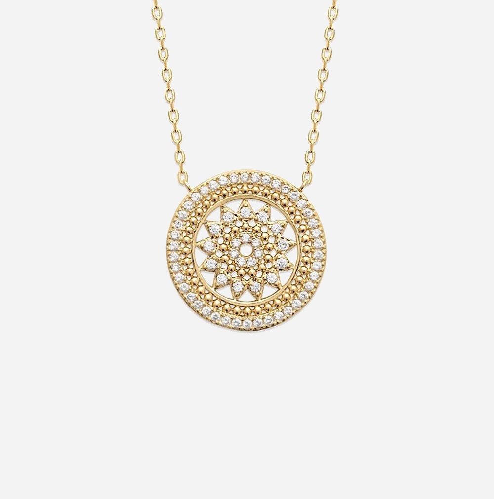 Collier soleil cercle oxyde zirconium plaqué or 750 3 microns