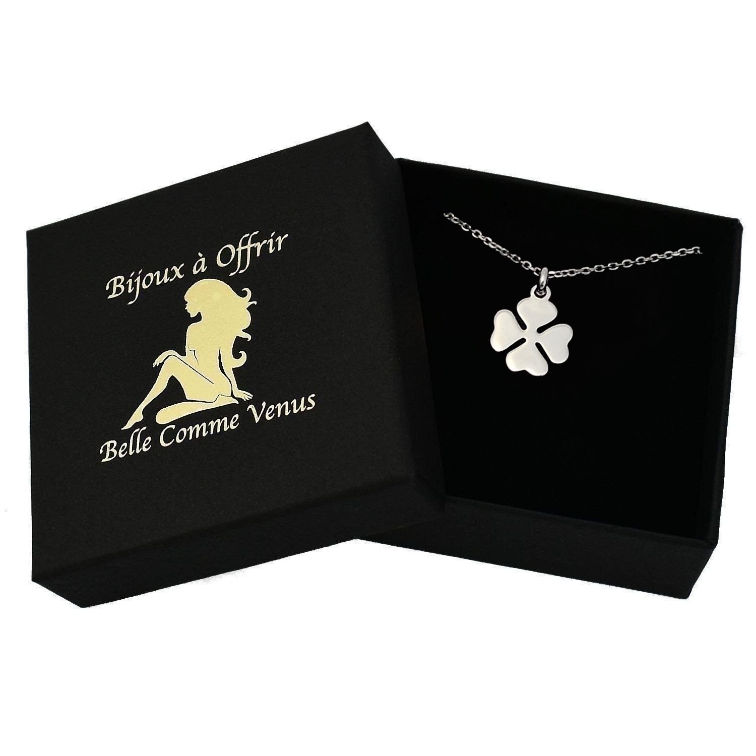 Collier trèfle 4 feuilles cœurs argent 925 rhodié écrin