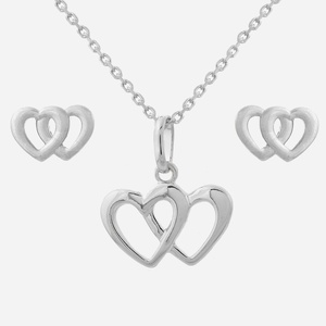 Parure deux coeurs enlacés argent ajourés