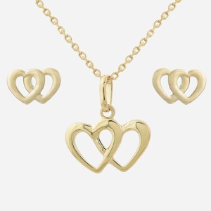 Parure deux coeurs enlacés plaqué or ajourés