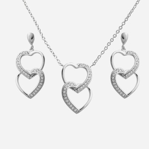 Parure 2 cœurs superposés oxyde zirconium argent 925 rhodié amour double scintillant