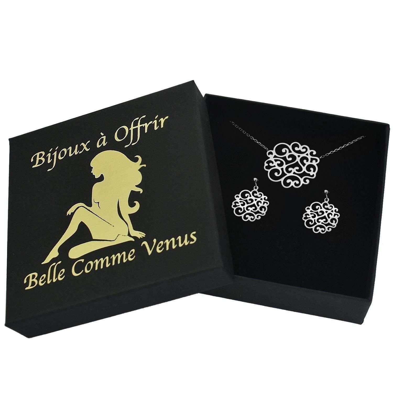 Parure arabesque de coeurs argent 925 rhodié écrin ensemble