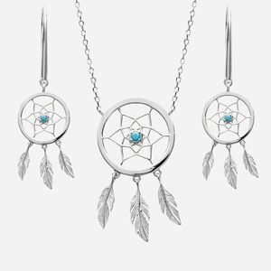 Parure attrape-rêves perle bleu turquoise argent 925 rhodié protection spirituelle bohème