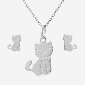 Parure chat argent enfant nœud papillon