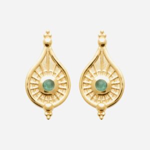 Boucles d'oreilles goutte d'eau style orientale pierre aventurine plaqué or 3 microns exotique