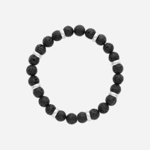 Bracelet acier avec perles pierre de lave naturelle