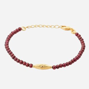 Bracelet plaqué or 750 3 microns avec perles grenat et symbole géométrique