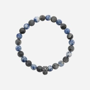 Bracelet acier avec tête de mort et perles sodalite naturelle