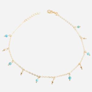 Chaîne de cheville plaqué or 750 3 microns avec apatite naturelle