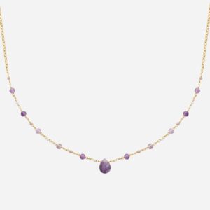 Collier plaqué or 750 3 microns avec améthyste goutte et perles