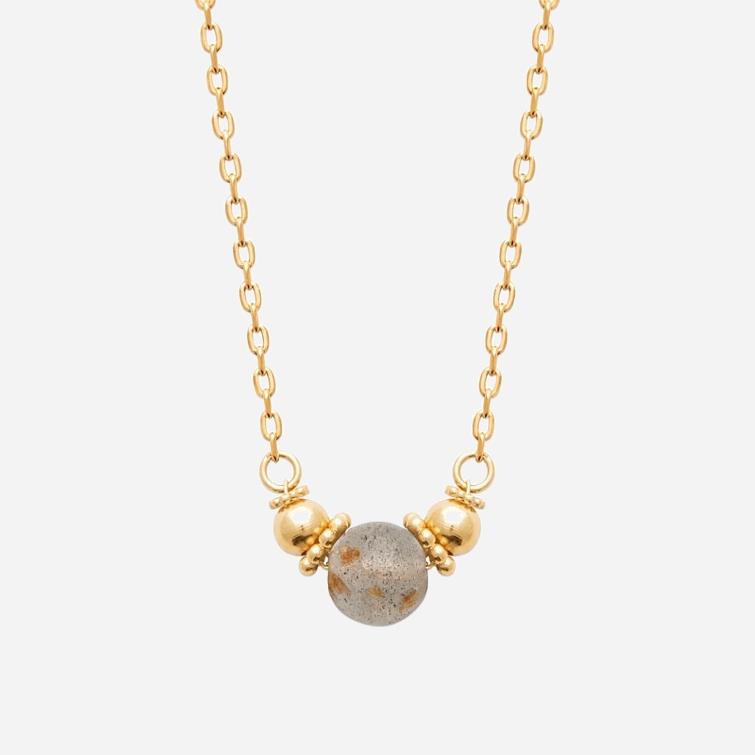 Collier plaqué or 750 3 microns avec perles labradorite naturelle