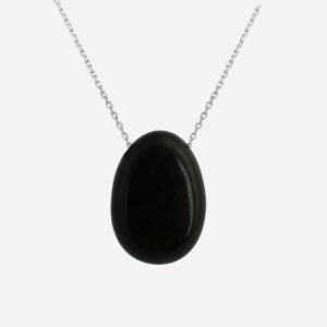 Collier pierre naturelle obsidienne noire argent 925 rhodié
