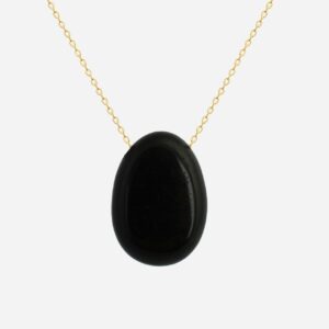 Collier pierre naturelle obsidienne noire plaqué or 3 microns